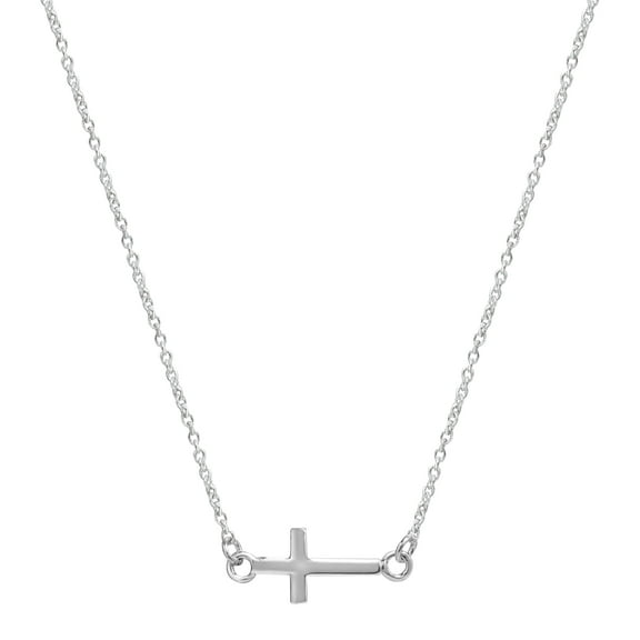 AeraVida Simply Sideways Faithful Gray Cross Charm Sterling Silver Necklace | Sideways Horizontal Cross Symbol Necklace | Unisex Cross Symbol Necklace | Christian Necklace Accessories