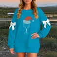 thumbnail image 4 of Ladies' Christmas Printed Bow Round Neck Long Sleeved Loose Pullover Sweater Sweatshirt Top, Elegant Fall Winter Fashion with Soft Fabric for Holiday Parties,Sky Blue,L, 4 of 6