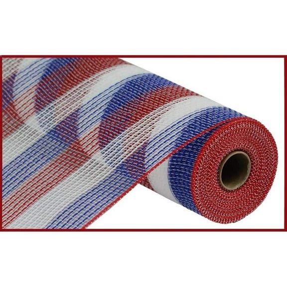 10.5" Faux Jute Stripe Mesh Ribbon: Red, White  Blue (10 Yards)