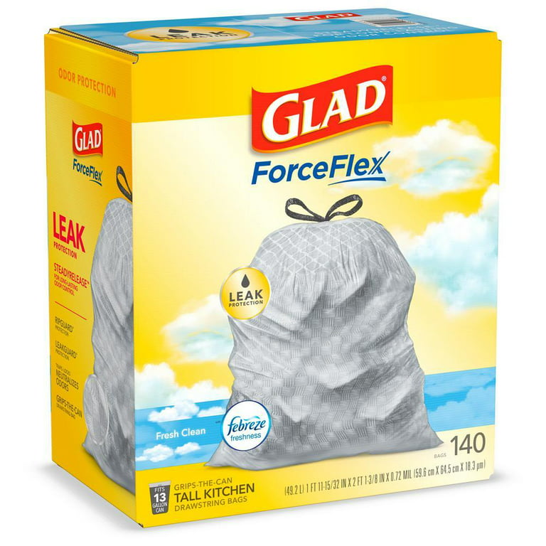 Glad ForceFlex 13 gal. Tall Kitchen Drawstring Fresh Clean Scent with Febreze Freshness Trash Bags (140-Count)