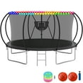 thumbnail image 1 of KOFUN Trampoline with Basketball Hoop & Light, 1500lbs 10FT 12FT 14FT 16FT Trampoline for Adults and Kids, No Gap Design Backyard Trampoline with Enclosure Net, Ladder, Green, 1 of 9