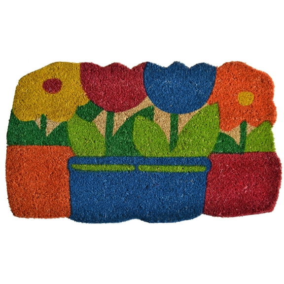 HomeRoots 555516 18 x 30 in. Blue & Red Coir Floral Outdoor Door Mat