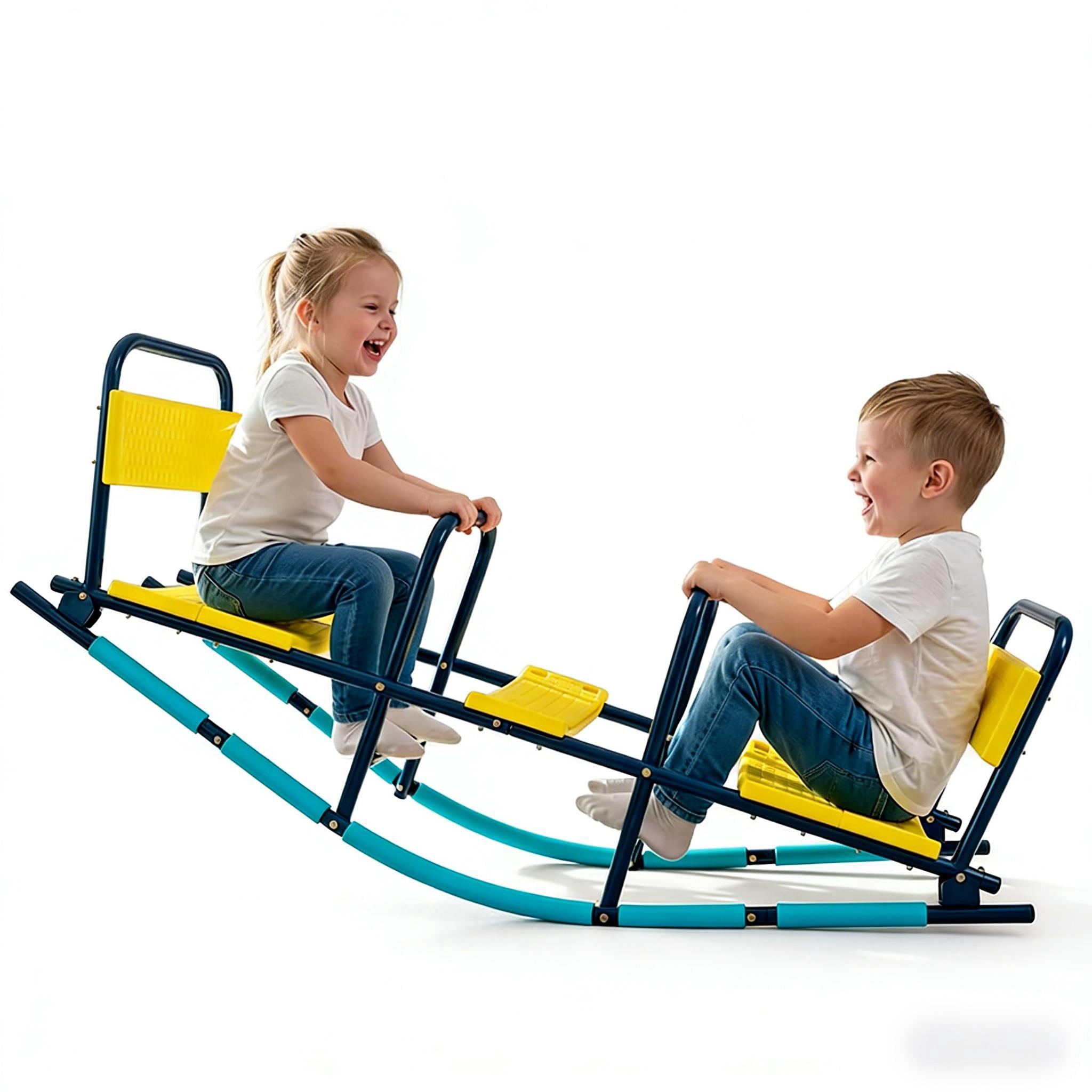 Kids Metal Teeter Totter Seesaw, 2-in-1 Rocking & Up-Down Play Equipment, Heavy-Duty Steel Frame with Ergonomic Seats, Indoor Outdoor Play Toy for Toddlers Ages 3-8