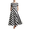 thumbnail image 2 of Karymi Stripe Boat Neck Short Sleeve Midi Dress, Vertical & Diagonal Stripe Patchwork Side Pockets Flowy A-Line Casual Sundress Womens Dresses, 2 of 5