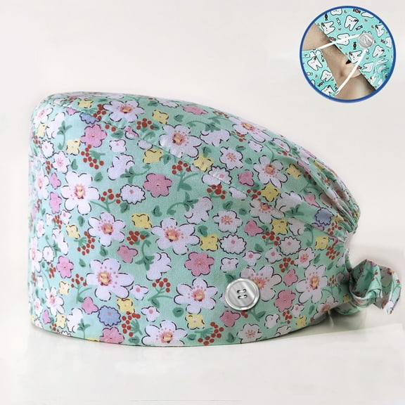 Herrnalise Scrub Cap With Buttons Bouffant Hat With Sweatband for Womens and Mens