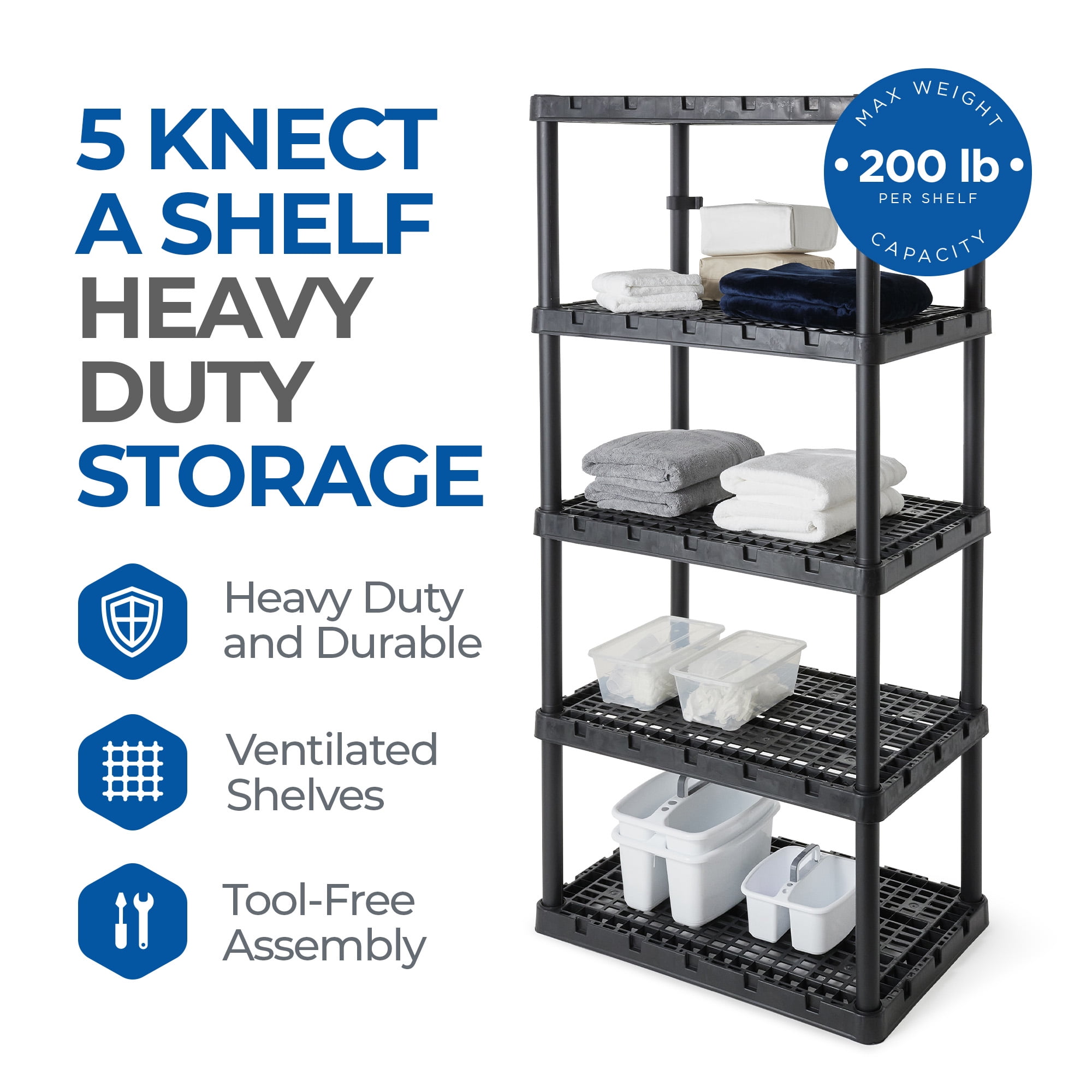 Gracious Living Knect-A-Shelf Light-Duty 5-Shelf Plastic Shelving Unit