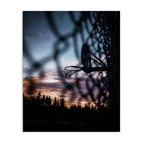 Stupell Industries Contemporary Sunset Basketball Hoop through Chain Fence Canvas Art, 16 x 20, by Unsplash