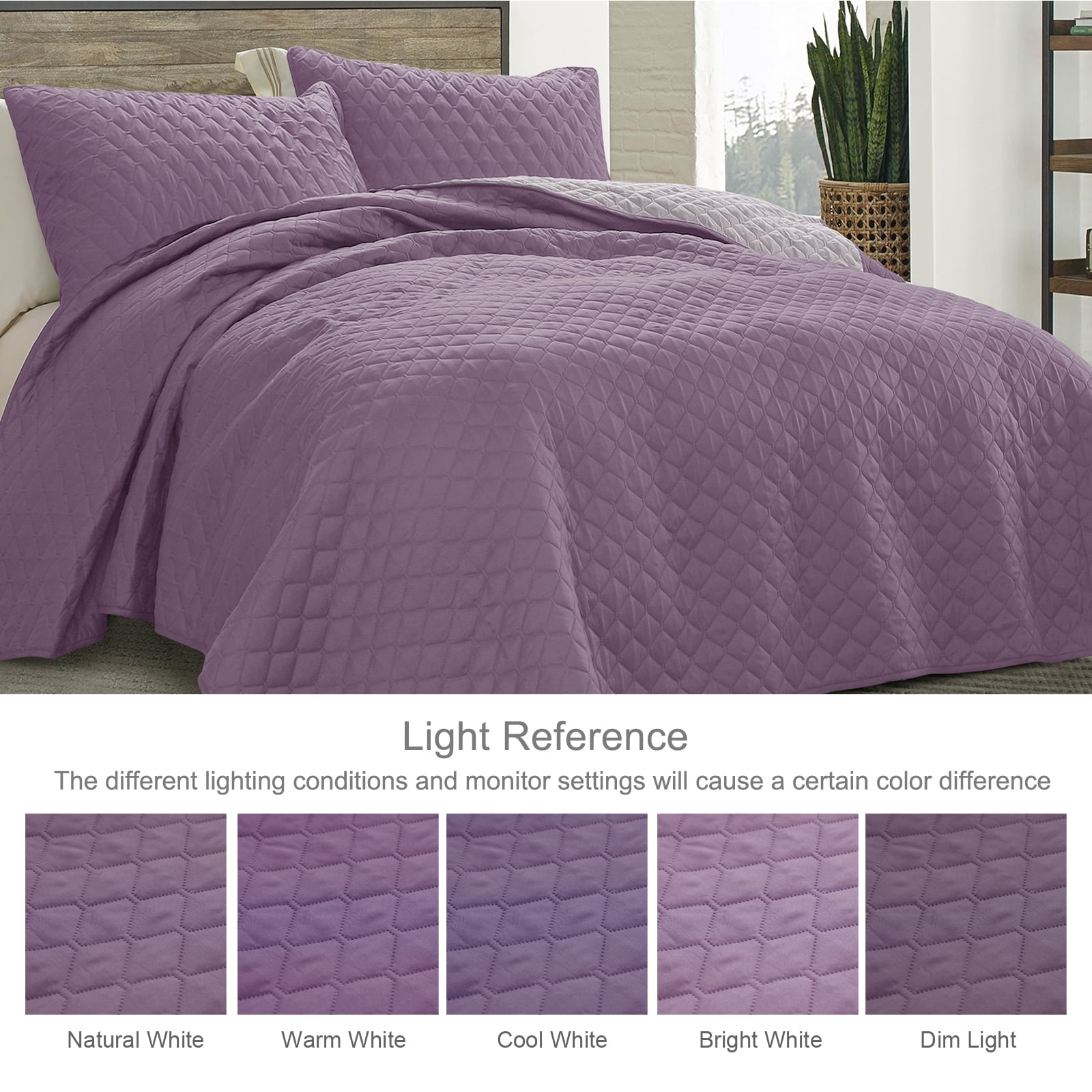 Exclusivo Mezcla Queen Quilt Set, 3-Piece Lightweight Queen Quilts Soft Bedspreads Bed Coverlets, Dusty Lavender, 90"x96"