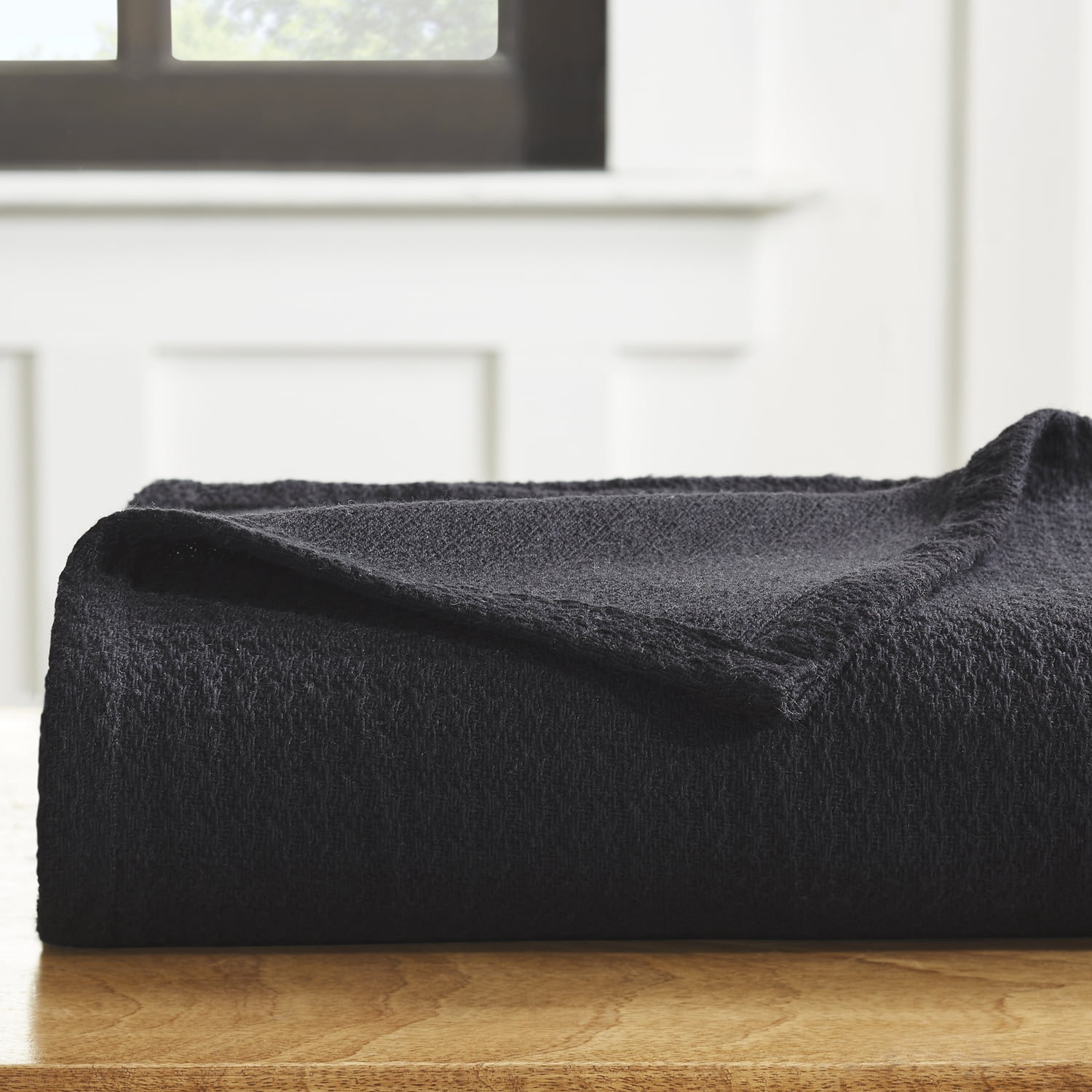 Superior Waffle Weave Knit Cotton Blanket, Full/ Queen, Black
