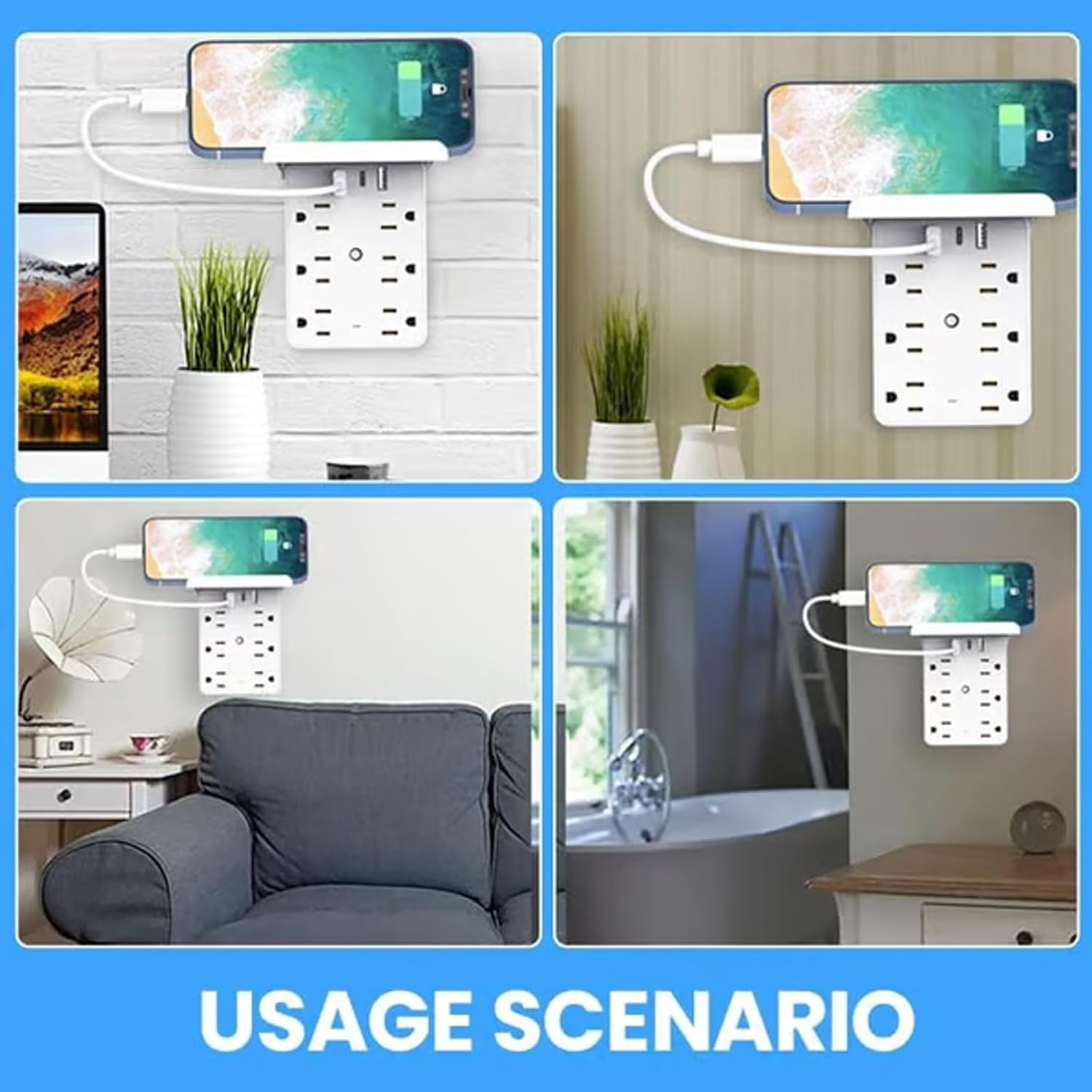 Multi-Functional Power Strip with Panel, 2026 New Wall Outlet Extender with Shelf, USB Ports + USB-C,for Homes Office and Dormitories