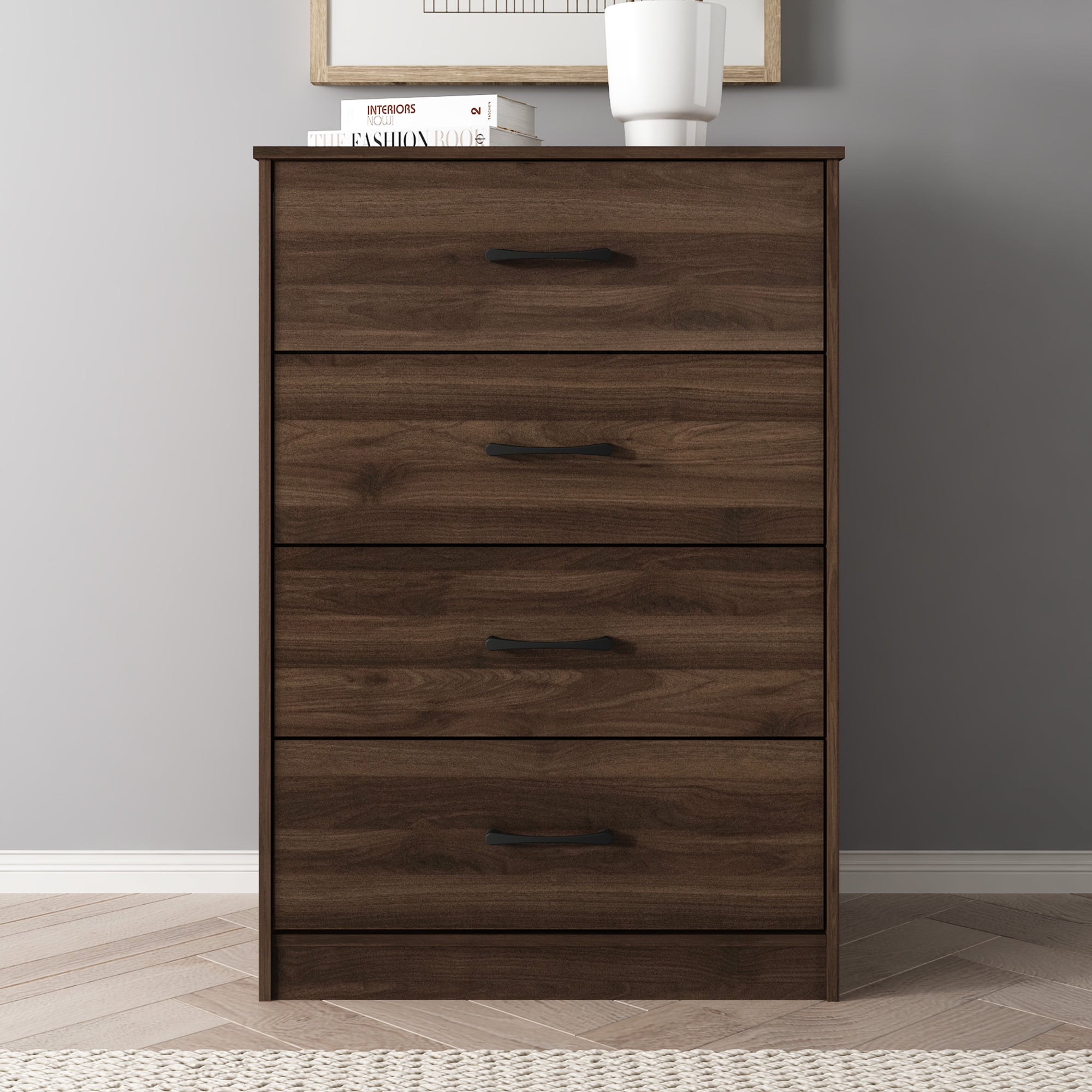 brown 4 drawer dresser Gizoon for Bedroom with Drawers Wooden Chest of Drawers for Closet Dresser Storage Unit Organizer for Hallway Living Room and Office, Dark Brown, Painted : Home & Kitchen edge detail on solid Acacia Modern 4 Drawer Dresser, Bedroom,