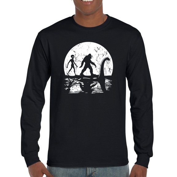 Alien Bigfoot Loch Ness Monster Moon Long Sleeve T-shirt Funny Space UFO Hunter Sasquatch Yeti Dinosaur Nerd Believe