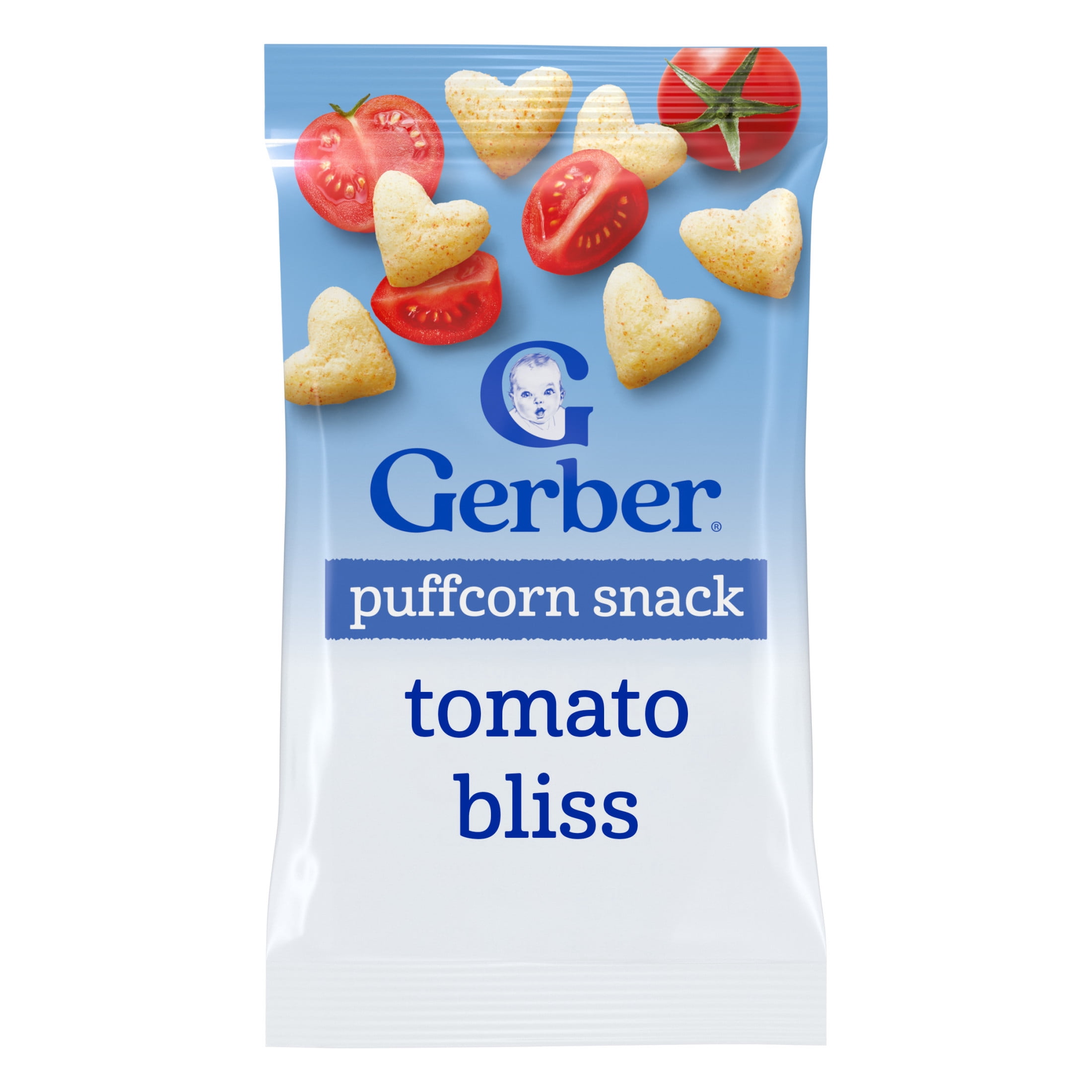 (4 pack) Gerber Toddler Snacks, Tomato Bliss Puffcorn Snack, Kernel Free, Toddler Food 1.23 oz