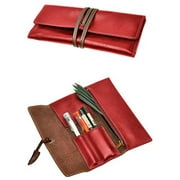ZLYC Handmade Leather Pen Case Pencil Holder Soft Roll Wrap Bag Pouch Stationery Gift for Students