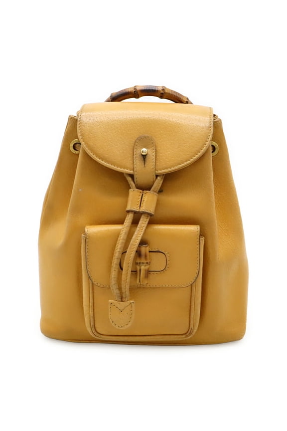 Pre-Owned GUCCI Bamboo Backpack/Shoulder Bag in Beige, Light Brown, and Leather... (Fair)