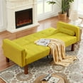 thumbnail image 3 of Leumius Futon Sofa Bed Convertible Couch Bed with Armrests Modern Living Room Linen Sofa Bed,Yellow, 3 of 7