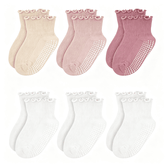 ACDANC Baby Ruffle Socks-Toddler Girls Non-Slip Socks with Grips-Indoor Soft Cotton Frilly Ankle Sock,Toddler Socks with Grips