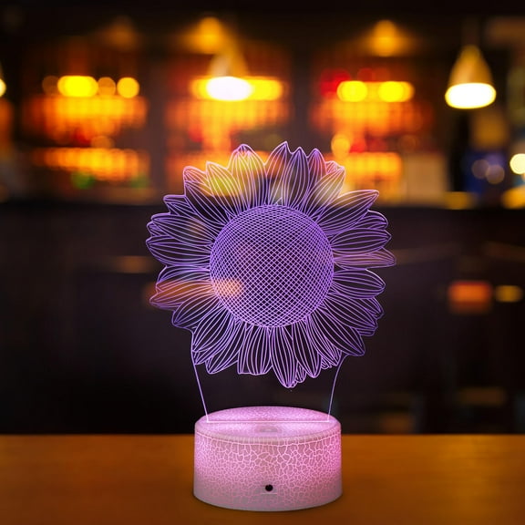 OUNONA Acrylic Sunflower Night Light with 3D Effect Colorful Touch Control Lamp for Decoration Assorted Color