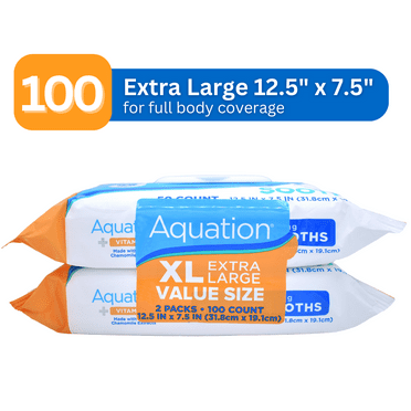 Aquation Extra Large XL Cleansing & Soothing Body Cloths Wipes 50 Count, 2 Pack