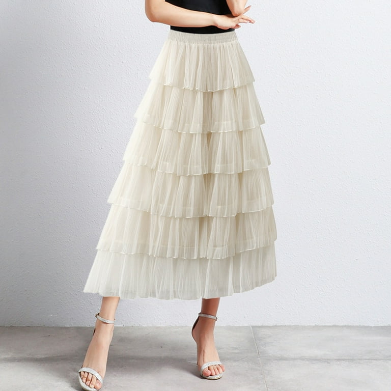 YUHAOTIN Summer Skirts Long Petite Mid Length Skirt Dance Party a Line High Waisted Tulle Tiered Skirt Holiday Party Half Skirts Maxi Skirts for Women