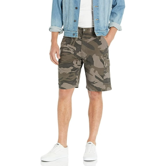 Wrangler Authentics Men's Classic Relaxed Fit Cargo Short 34 Dark Khaki Camo Ripstop