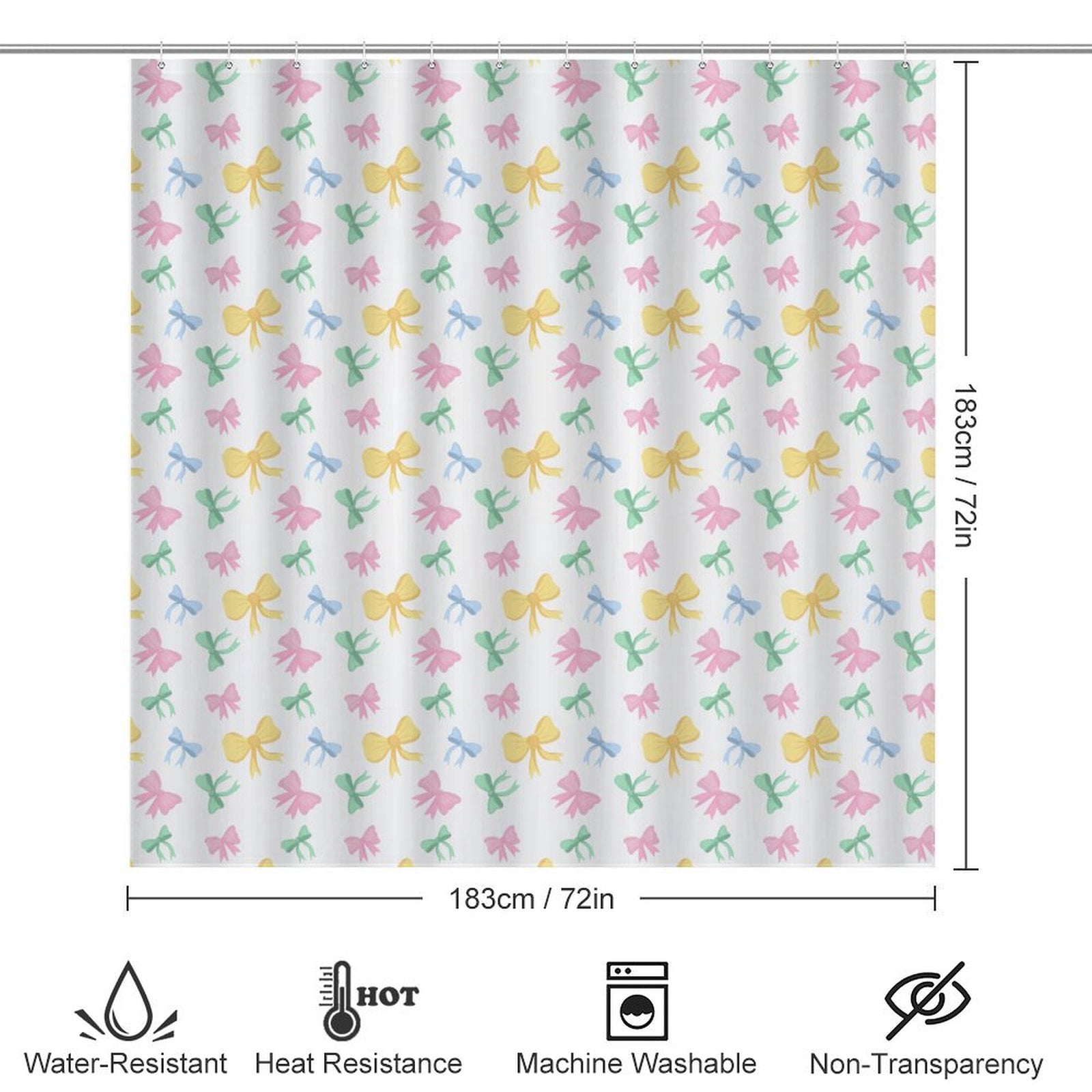 Princess Girl Cute Bow 4 Pcs Shower Curtain Set with Rug Bathroom Sets with Waterproof Fabric And Non-Slip Rugs Toilet Lid Cover Bath Mat Decor with Hooks