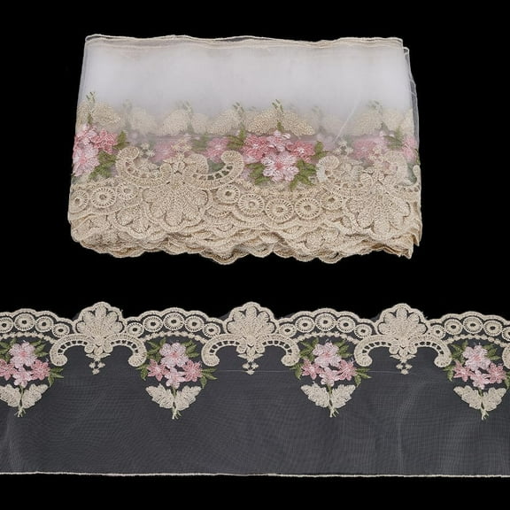 5Yards Floral Embroidery Lace Sewing Mesh Tulle 7-1/2" Wide Embroidery Hollow Flower Mesh Lace Trim Ivory White Polyester Floral Tulle Lace Edge Trim Ribbon