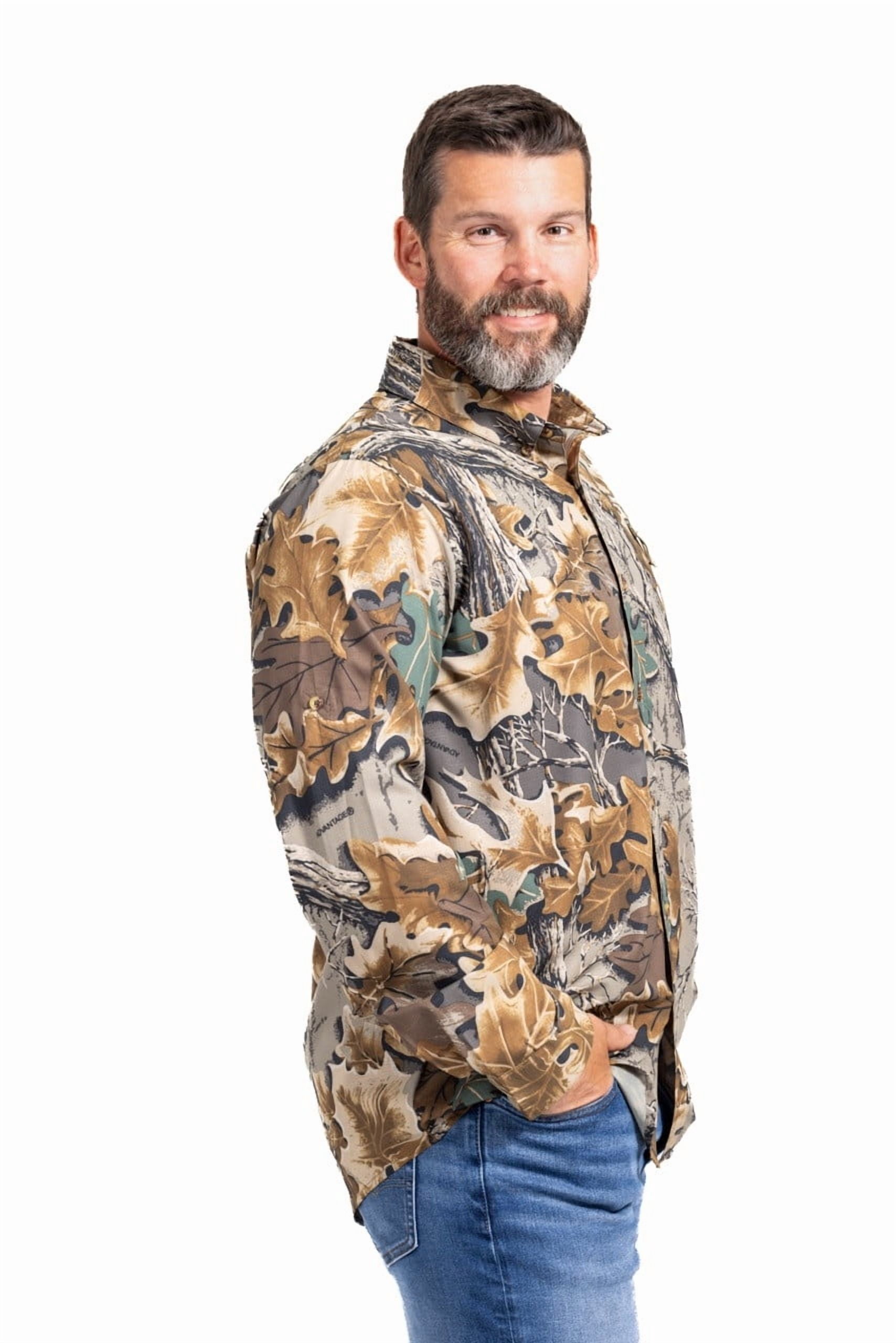 Realtree Men's Long Sleeve Button-Down Hunting Shirt, AC Camo, Lightweight Outdoor Wear, Size L