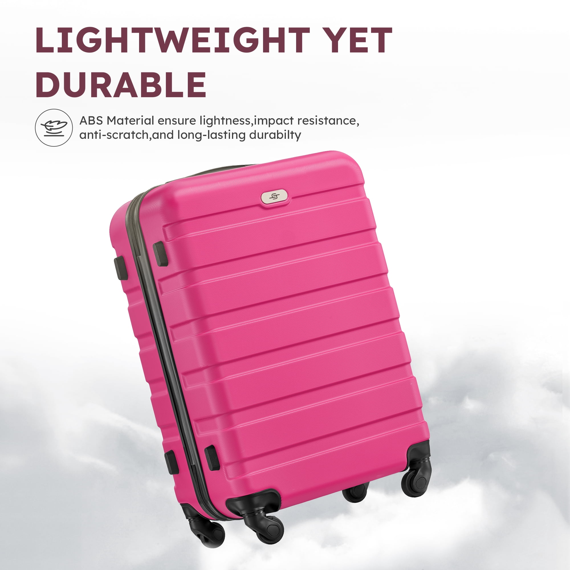 Gowill 7 Piece Luggage Sets,13/16/20/24/28 inch Hardside Lightweight ABS Suitcase With Expandable Duffle Bag (Rose Red)