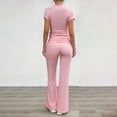 thumbnail image 4 of GZWYHT Sets for Women Long Sleeve Sets for Women Leisure Suit Women's 2 Set Casual Clothing Short Sleeve Cropped Top Flared Pants Sportswear Lounge Sets for Women Track Suits for Women Set Pink M, 4 of 9