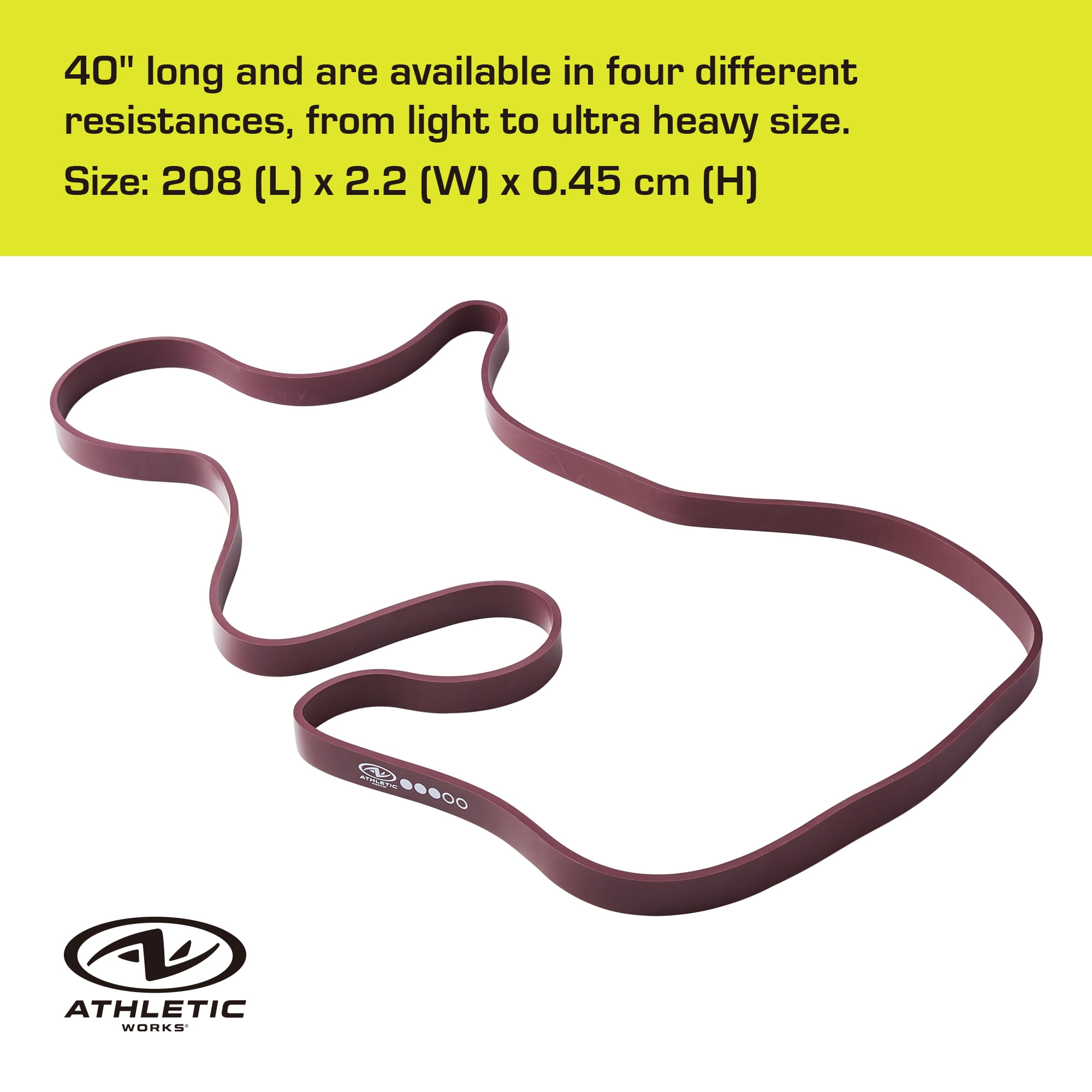 (4 pack) Athletic Works Resistance Bands, Medium, Natural Latex, 40inx0.86in, Purple