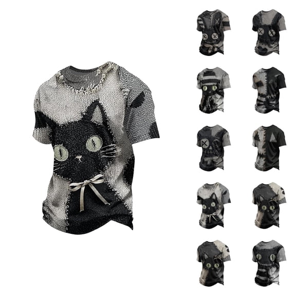 Halloween T Shirts for Men Short Sleeve Casual Crewneck Novelty Funny Black Cat Graphic Halloween Shirt