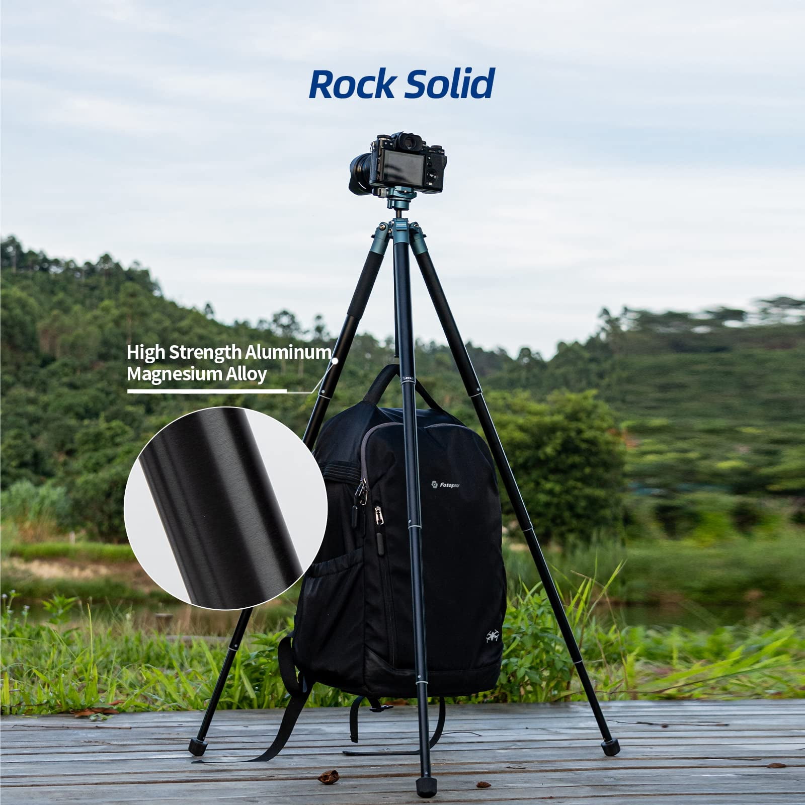 Fotopro 59 Inch Aluminum Portable Tripod, 360 Degree Ball Head DSLR Quick Release Plate Lightweight Camera Tripod for Travel, Blue