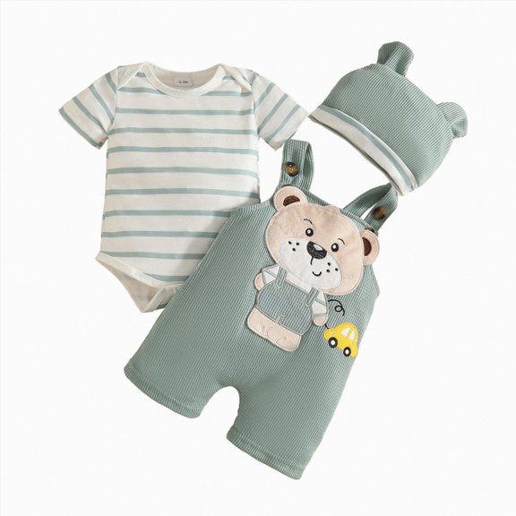 mgoYE Baby Brother Newborn Outfit Newborn Baby Boy Clothes Fall Winter Outfit Long Sleeve Romper Pocket Suspender Pants Hat 3 Piece Set Size 6-12 Months