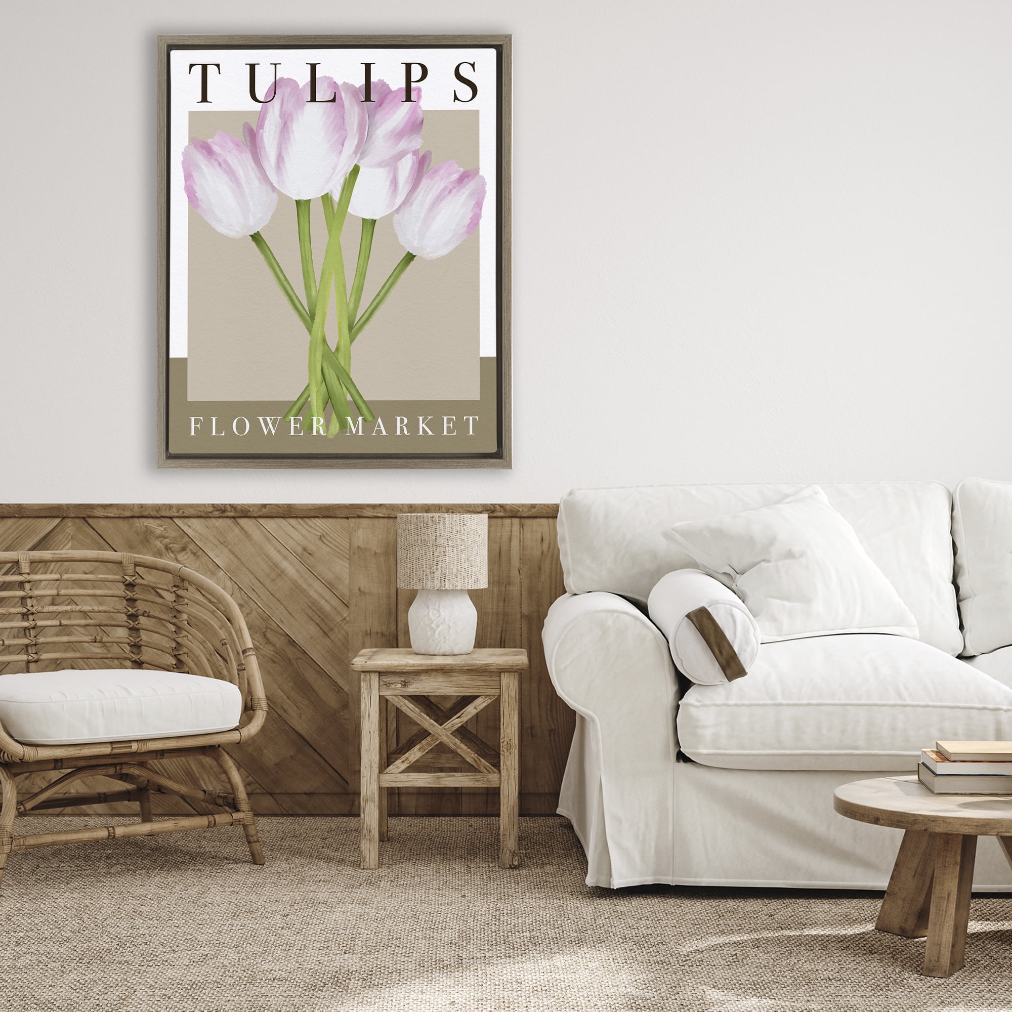 Stupell Industries Tulips Flower Market Brown Framed Floater Canvas Wall Art, design by Jennifer Stith