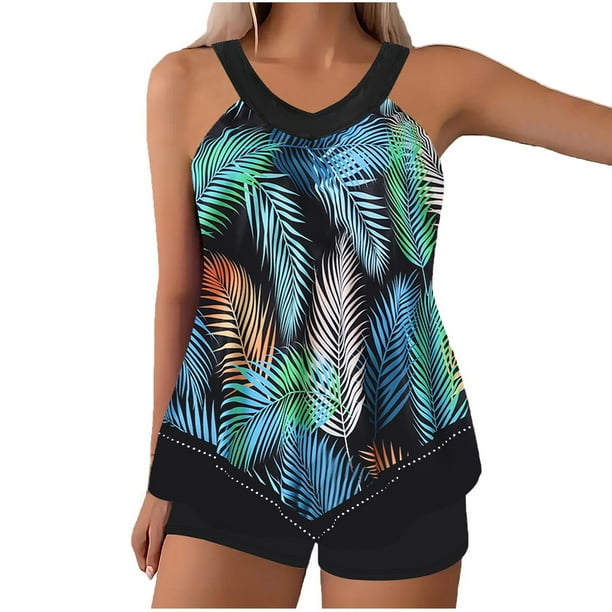 Trajes de Baño de Bikini de Mujer Grande Impresión Dividida Traje de Baño Falda de Dos Piezas, Bikini de Playa Sexy para el Verano