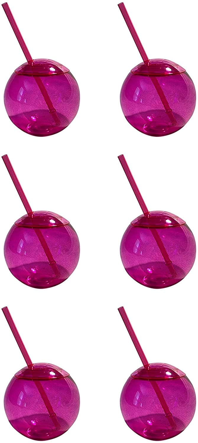 Girl Gender Reveal Plastic Party Cups with Straw, 12 Ounce, Set of 6