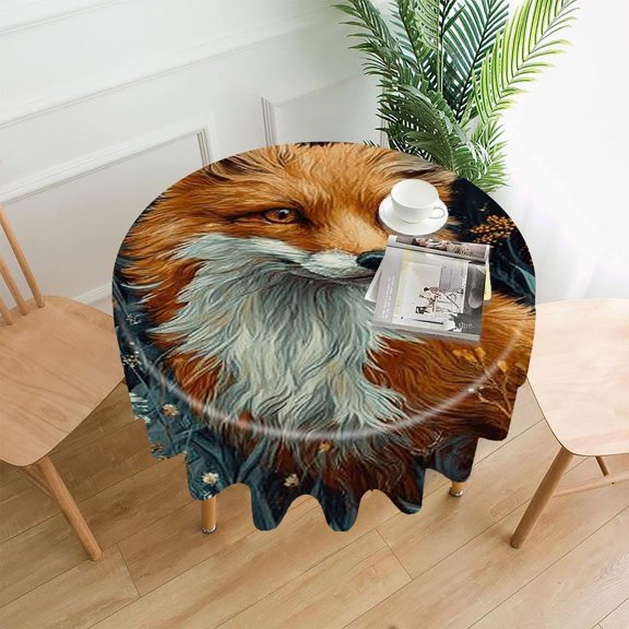 RKSupls 60 Inch Round Tablecloth, Fox Flowers Night Premium Polyester Straight Edge Wrinkle Resistant Washable Table Cover for Party Home Dining Decor