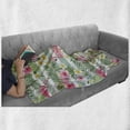 thumbnail image 6 of Flamingo Soft Flannel Fleece Blanket, Flamingos with Exotic Hawaiian Leaves Flowers on Striped Vintage Background, Cozy Plush for Indoor and Outdoor Use, 60" x 80", Green Pink White, by Ambesonne, 6 of 6