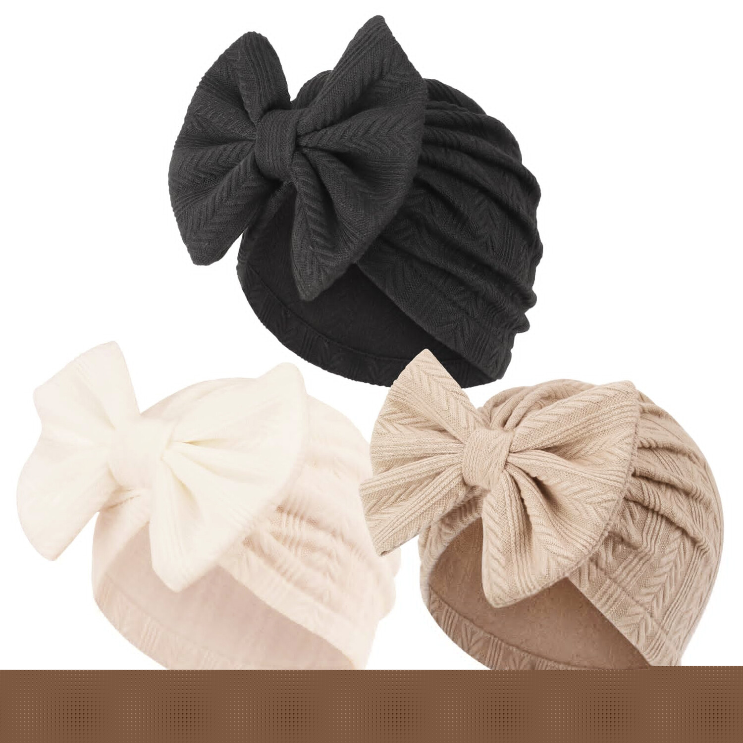 3 Pack Newborn Baby Girls Hats, Infant Turban Hats with Big Bow Beanie Toddler Cap Newborn Hospital Hats for Baby Girls Kids