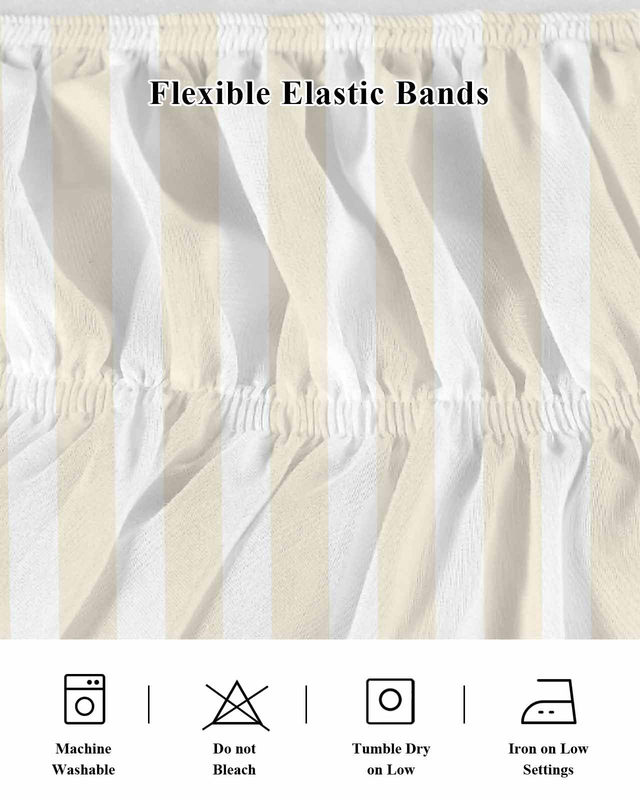Cream and Bed Skirt Queen Size 16&nbsp;Inch Drop, White Striped Geometric Wrap Around Dust Ruffle Bedskirts, Wrinkle & Fade Resistant Easy Fit Bedskirt with Adjustable Elastic