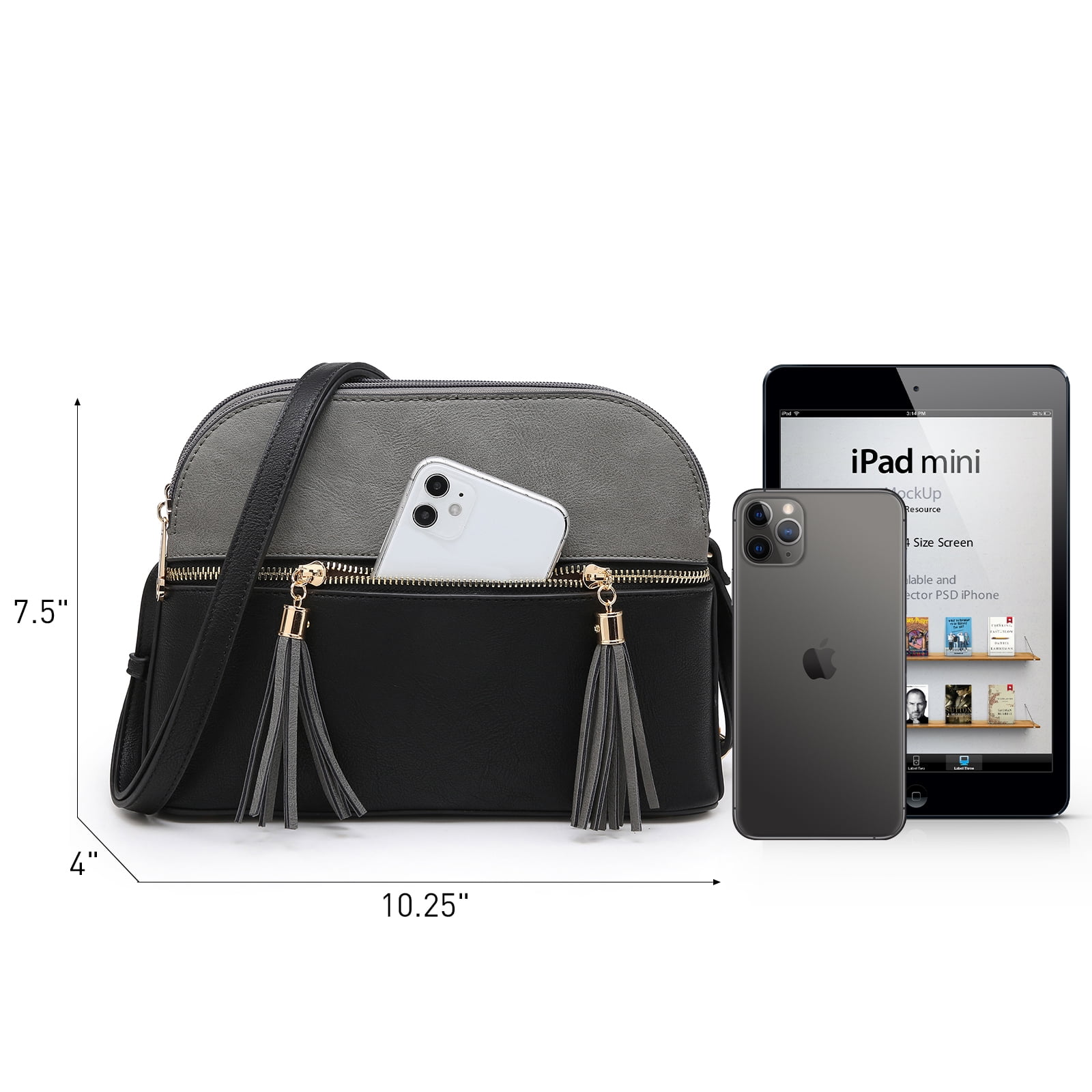 Dasein Women Tassel Zipper Pocket Crossbody Bag Shoulder Purse Fashion Travel Bag with Multi Pockets