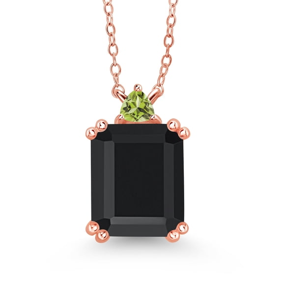 Gem Stone King 5.95 Ct Octagon Black Onyx Green Peridot 18K Rose Gold Plated Silver Necklace