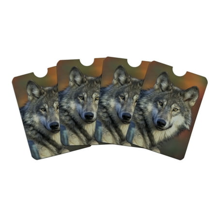 Gray Wolf with Fall Background Credit Card RFID Blocker Holder Protector Wallet Purse Sleeves Set of