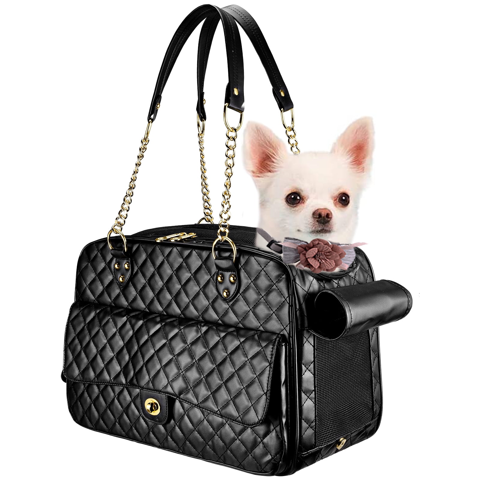 Fashion Dog Purse Carrier for Small Dogs with Large Pockets, Holds Up to  8lbs Quality PU leather Pet Carrier, Cat Carrier, Airline Approved Puppy Purse  Carrier for Travel (Black, Small Size) 