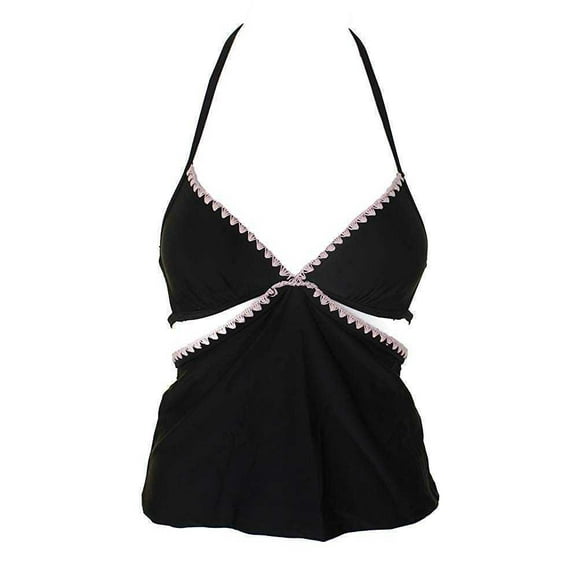 Hula Honey Haut de Tankini à Encolure Licou pour Femmes à Points Ajourés avec Découpes, Maillot de Bain, Noir/rose, Petit