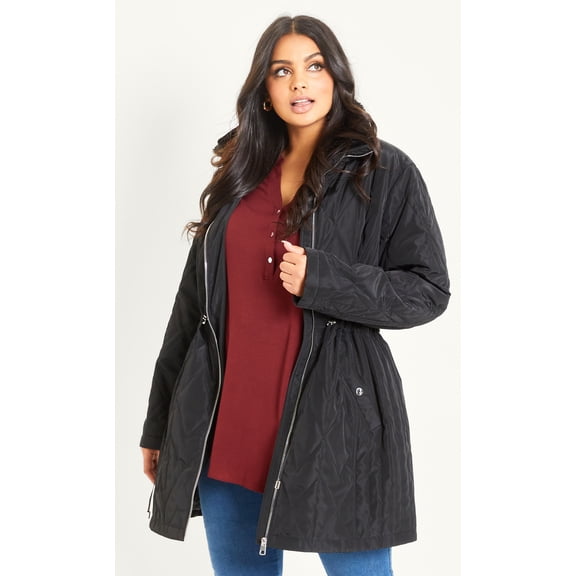 Evans Women's Plus Size Faux Fur Collar Padded Hooded Coat - Black