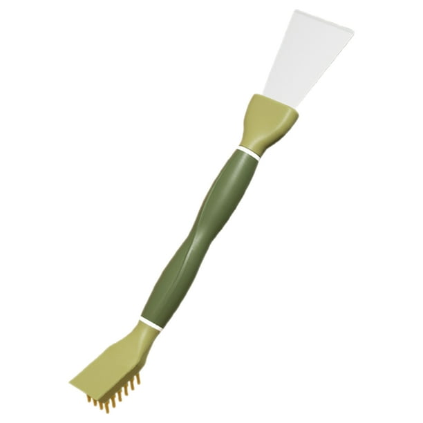 Cepillo de cocina con raspador, herramienta de limpieza de doble cabezal para cocina, baño y garaje.