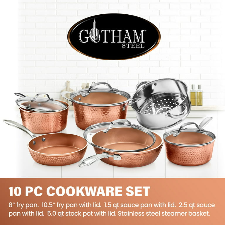 Best Buy: Gotham Steel Hammered Non Stick 10pc Cookware Set with Glass Lids  Copper 2691