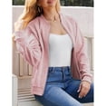 thumbnail image 3 of Women's Zip Up Cardigan Sweater Cable Outerwear Long Sleeve Casual Jacket Collar Outfits Trendy Sweatshirt Coat, Pink, XL, 3 of 9